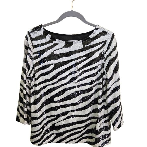 Trina Turk NWT Zebra Print Fully Sequined Designer Top Size XS - Picture 1 of 7